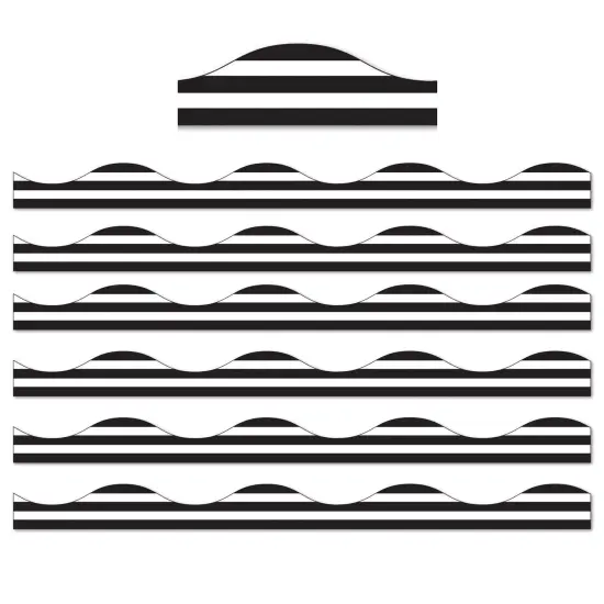 Magnetic Scallop Border, Black Horizontal Stripes on White, 12 Feet Per Pack, 6 Packs {1}