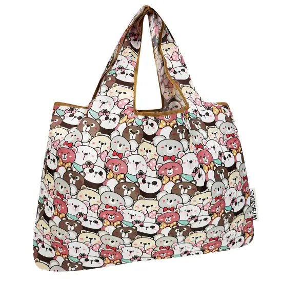 Wrapables Large Foldable Tote Nylon Reusable Grocery Bags, Funny Bears {1}