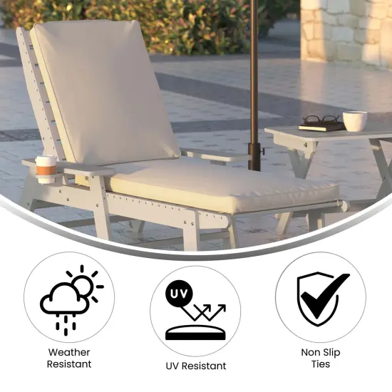 Merrick Lane Edessa Outdoor Patio Water-Resistant Chaise Lounge Cushion with Foam Layer Beige {2}