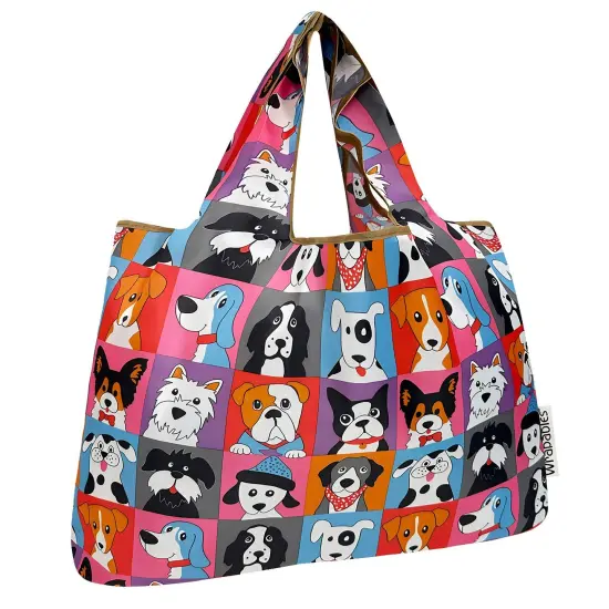 Wrapables Large Foldable Tote Nylon Reusable Grocery Bags, Cute Dogs {1}