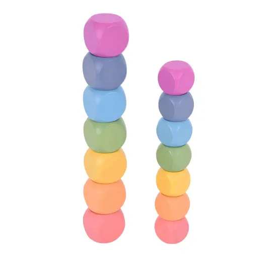 Rainbow Wooden Cubes - Set of 14 - 7 Different Colors - For Ages 10m+ - Loose Parts Wooden Toy for Babies and Toddlers {2}