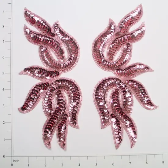 Tangled Leaf Sequin Applique/Patch 2 Pack 9 1/2" x 4" Pink {2}
