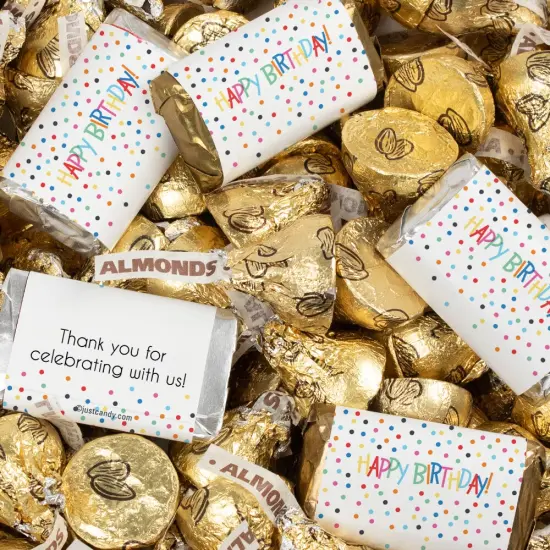 Birthday Candy Party Favors Hershey's Miniatures and Kisses - Colorful Dots Gold {1}