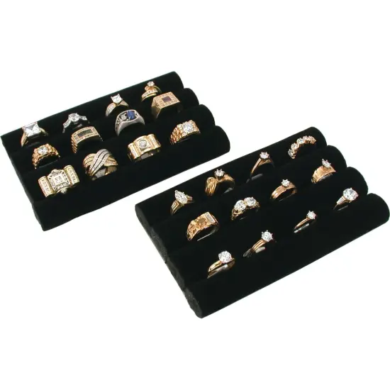 2 Black Velvet Ring Tray Jewelry Pad Showcase Display 5 1/2" {4}