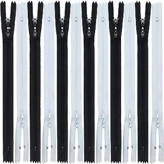 Zipperstop Wholesale YKK 16" Zipper YKK #3 Skirt & Dress ~ 6 Black and 6 White (12 Zippers / Pack) {1}