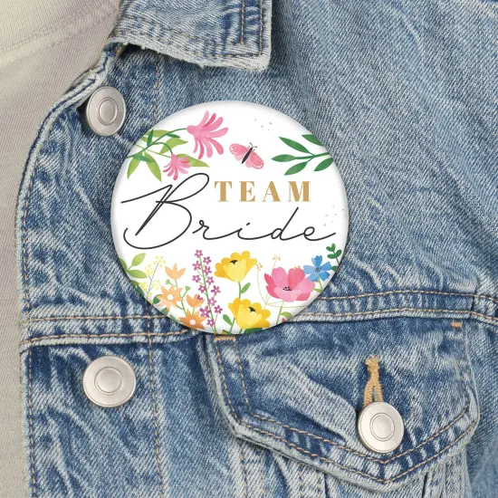 Big Dot of Happiness Wildflowers Bride - 3 inch Boho Floral Bridal Shower and Wedding Party Badge - Pinback Buttons - Set of 8 {4}