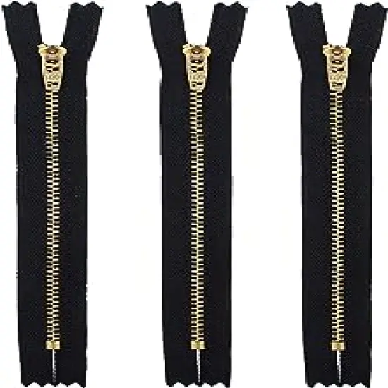YKK #5 Extra Strong Brass Pants Zippers (Closed Bottom) - Color 580 Black (3 Zippers/Pack) (8" Inches) {1}