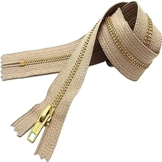 #5 Beige Closed Bottom Brass Upholstery YKK Zipper - Color: Beige #573 - Choose Your Length - Made in The United States (1 Zipper Per Pack) (48" Inches) {1}