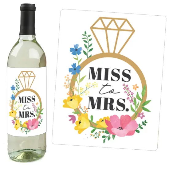 Big Dot of Happiness Wildflowers Bride - Boho Floral Bridal Shower and Wedding Party Decorations - Wine Bottle Label Stickers - Set of 4 {3}