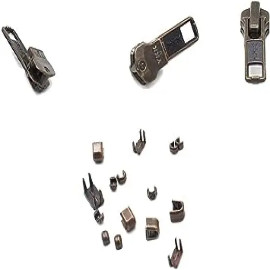 Zipper Repair Kit - #5 YKK Antique Brass Auto Lock Sliders - 5 Sliders Per Pack with Top & Bottom Stoppers Included - Made in The United States {1}