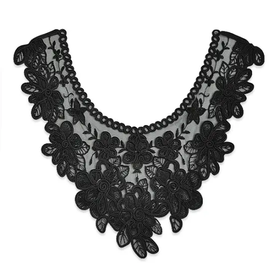 Juno Flower Lace Collar Applique/Patch 12" X 12" Black {1}