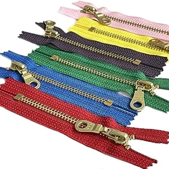 YKK #5 Brass with Donut Pull (Mix of Hot Seasonal 6 Colors) 6 Pcs Metal Zipper Closed-End for Small Handbag or Pouch -Choose Your Length - Made in The United States (7" Inches) {1}