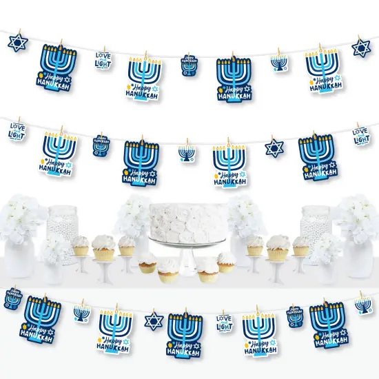 Big Dot of Happiness Hanukkah Menorah - Chanukah Holiday Party DIY Decorations - Clothespin Garland Banner - 44 Pieces {1}