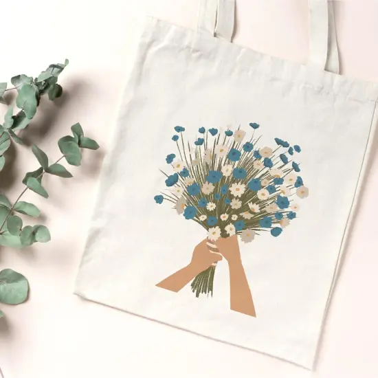 1 Pack Aesthetic Flowers Cotton Canvas Tote Bag Blue Bouquet Bicycle Cloth Tote Bag Cute Cotton Tote Bag Art Canvas Tote Bag Reusable Shopping Bag for Gift {4}