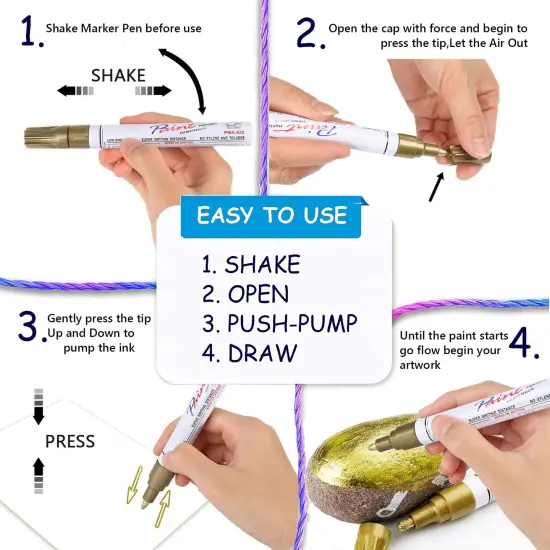 6 Colors Paint Pens Markers - Permanent Oil Based Paint Markers for Metal Wood, Paint Pens for Fabric Paint Ceramic Plastic Canvas Rock Painting Glass Tire, Waterproof for Adults {3}