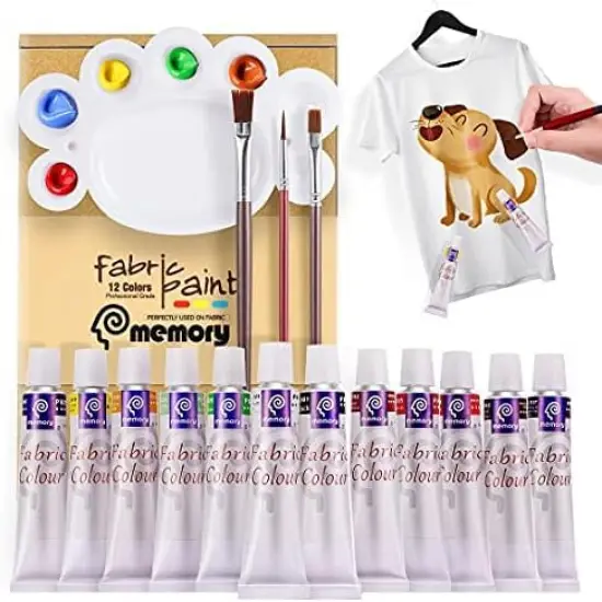 Colorful Fabric Paint Set for Clothes 12 Colors - Permanent Textile Paint Puffy Paint Kit for Shoes, Canvas - Non-Toxic Slick Painting Set for Adults, Beginner & Artists {1}