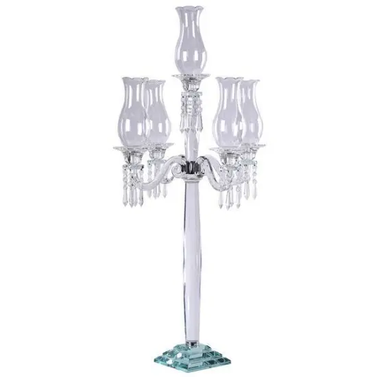 40-Inch Clear 5 Arm Crystal GLASS Candelabra Hurricane Taper CANDLE HOLDER {1}