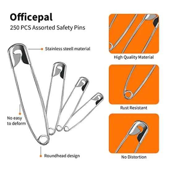 4-Size Pack of Safety Pins- Top 250-Count – Durable, Rust-Resistant Nickel Plated Steel Set- Best Sewing Accessories Kit for Baby Clothing, Crafts, Arts (4-Size in 1 No.001) {6}