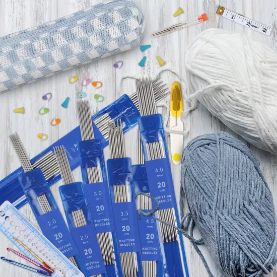 35 Pieces Short Knitting Needles Set Metal - Double Pointed Knitting Needles Stainless Steel Knitting Needles Double Ended with Case and Large-Eye Needles Stitch Markers Scissors Knitting Supplies {3}