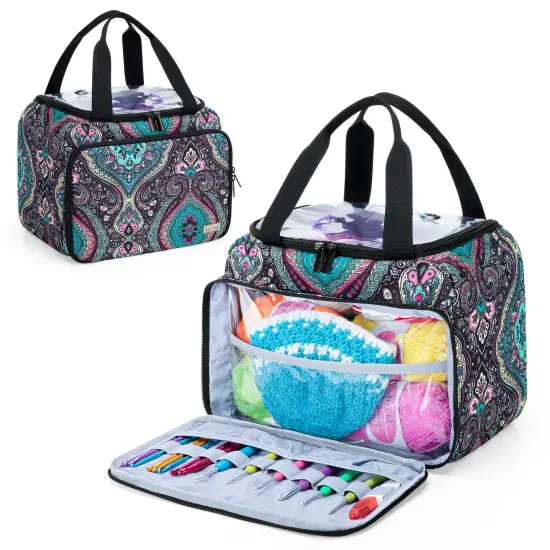 Small Yarn Storage Bag with 2 Grommets, Portable Knitting Tote for Knitting Kit & Crochet Accessories, Yarn Project Organizer for Knitting Supplies Set for Adults, Totem (Bag Only) {2}