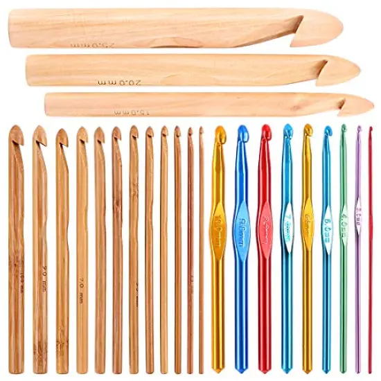 24 Pieces Crochet Hooks Set, 15Pcs 3 to 25 mm Wooden Bamboo Crochet Needle Knitting Hooks with 9Pcs 2 to 10 mm Aluminum 2-10 mm Handle Crochet Hooks for Sweater Hat Scarve Glove Knitted Weaving {2}