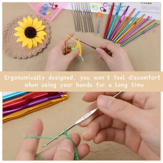 48 Pieces Crochet Hooks Set, 21 Sizes Crochet Needles with Case, Ergonomic Knitting Needles, Crochet Hooks Kit with Crochet Accessories Stitch Markers Blunt Needles for Crocheting Yarn {5}