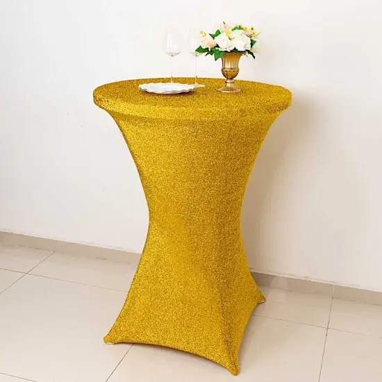 36" Metallic Fitted Spandex Cocktail Tablecloth Gold {1}