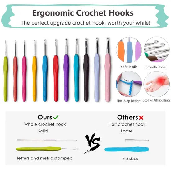 11 Size Crochet Hook Set with Soft Handle and Case Crochet Needle Kit for Beginners Knitting Needle Kit Yarn Crochet Kit 2mm(B) to 8mm(L) {1}