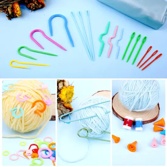 75 Pieces Complete Knitting and Crochet Accessories, Knitting Tool Kit Knitting Supplies Kit with Knitting Stitch Markers Plastic Sewing Needles Seam Ripper Cable Needles for Knitting Sewing Kit {6}