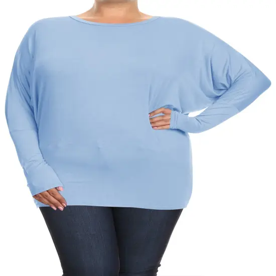 Plus Solid Jersey Knit Dolman Top Long Sleeves | RADYAN&reg; Baby blue {1}
