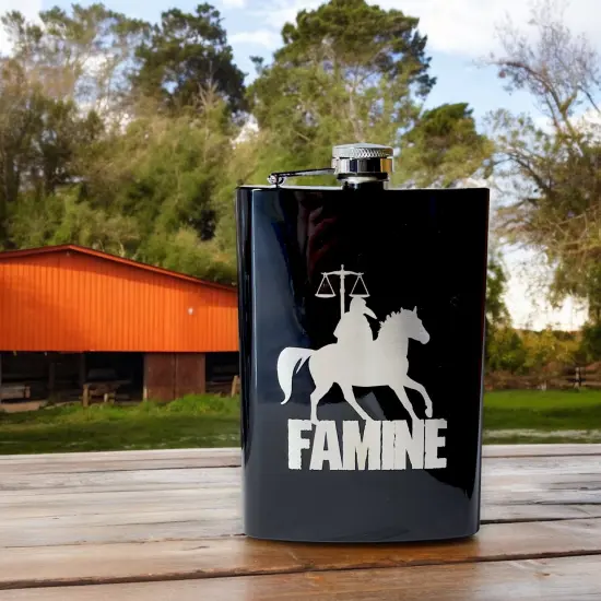 8oz BLACK Famine Four Horsemen of the Apocalypse Flask {3}