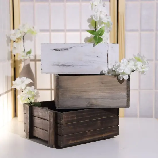 2Pcs Natural Wood Rustic Square Planter Boxes Brown {3}