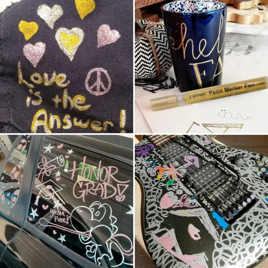 6 Pieces - Gold Paint Pens with Silver, Rose Gold Acrylic Paint Pens for Rock Painting, Wood, Fabric, Glass, Canvas, Scrapbooking, Card DIY Metallic Acrylic Marker (0.7mm) {3}