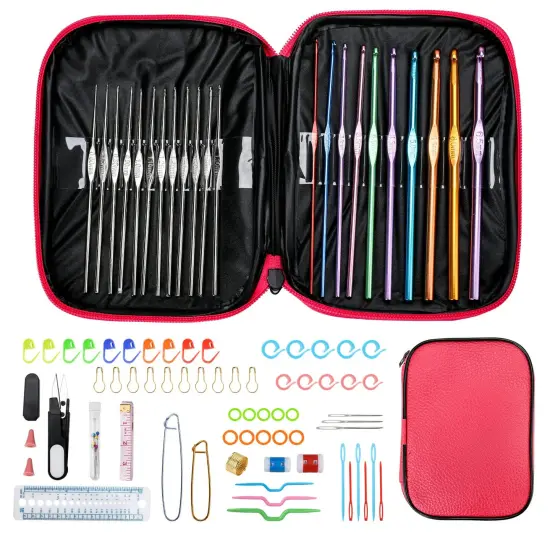 Crochet Hooks Set with Storage Case, Soft Grip Ergonomic Crochet Needles, Smooth Coloured Aluminum Yarn Crochet Hooks Crochet Kit with Crochet Tools Supplies and Accessories (Beginners) {2}