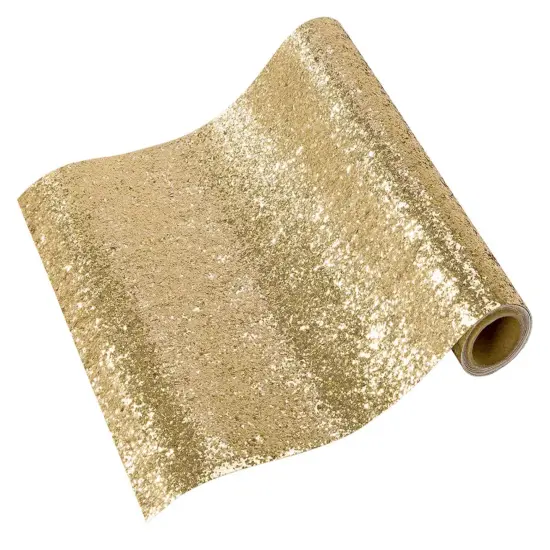 6ft Gold Glitter Fabric Table Runner for Parties & Celebrations {1}