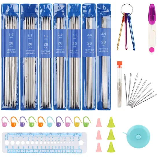 35 Pieces Double Pointed Knitting Needles Set 7.9", Stainless Steel Straight Knitting Needles 2.0mm-5.0mm, Double Ended Sweater Knitting Set Knitting Needle Kit with Knitting & Crochet Supplies {2}