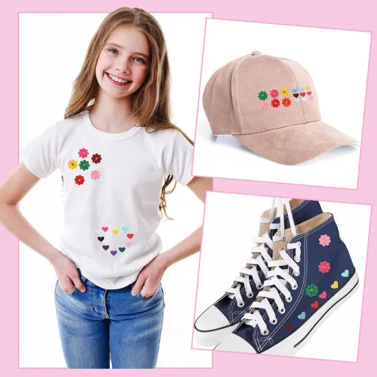 120 Pieces Flower, Heart Patches Mini Embroidery Applique Patches Colorful Sew Iron on Patches for Clothing Repair Decorations DIY Craft (Flower, Heart) {4}