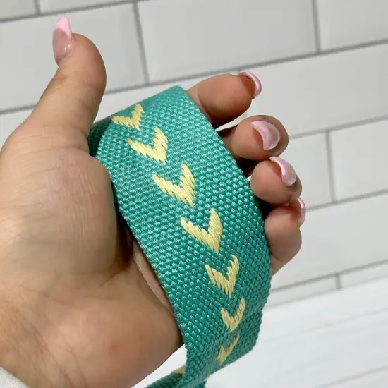 Dark Mint with Yellow Arrow 1.5&rdquo; Cotton Webbing {1}