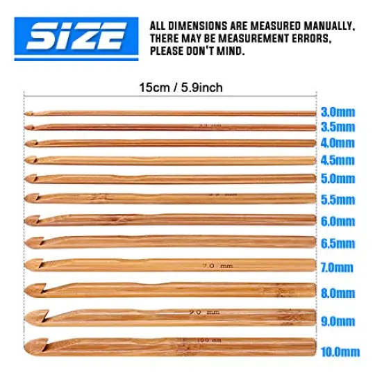 24 Pieces Crochet Hooks Set, 15Pcs 3 to 25 mm Wooden Bamboo Crochet Needle Knitting Hooks with 9Pcs 2 to 10 mm Aluminum 2-10 mm Handle Crochet Hooks for Sweater Hat Scarve Glove Knitted Weaving {6}