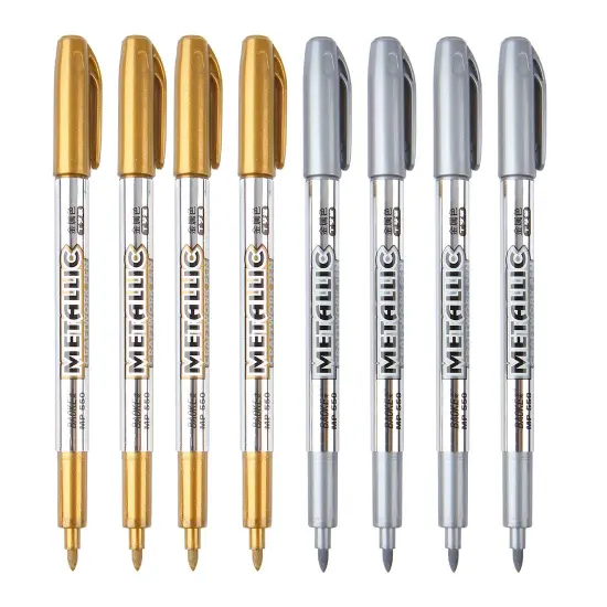 8 Pieces Metallic Marker Pens, Gold and Silver Metallic Permanent Markers for Artist Illustration, Crafts, Gift Card Making, Scrapbooking, Fabric, DIY Photo Album, Value {1}
