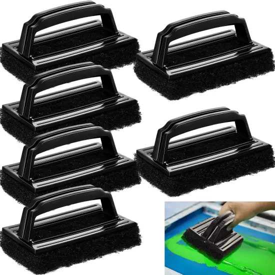 6 Pieces Screen Printing Scrub Pad with Black Handle Screen Print Ink Scrub Brush Chemical Resistant Scrub Cleaner Screen Printing Supplies for Degreasing Reclaiming Mesh Frames Silkscreen Ink Remover {2}