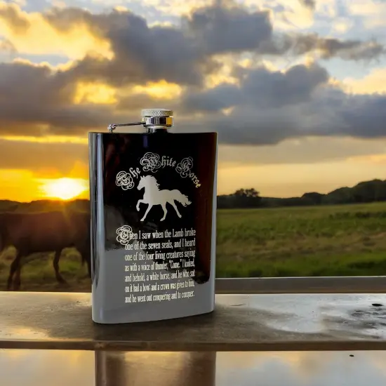 8oz BLACK The White Horse Four Horsemen of the Apocalypse Flask {3}