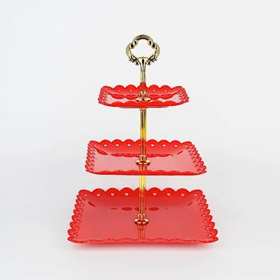 3 Tier Plastic Cupcake Holder Red {1}
