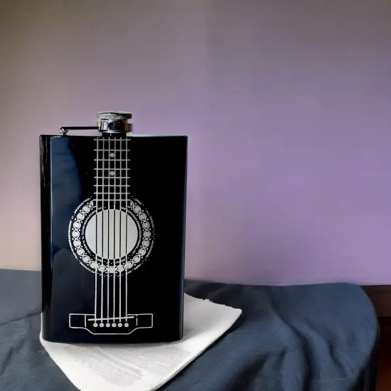 8oz BLACK Acoustic Guitar Flask {6}