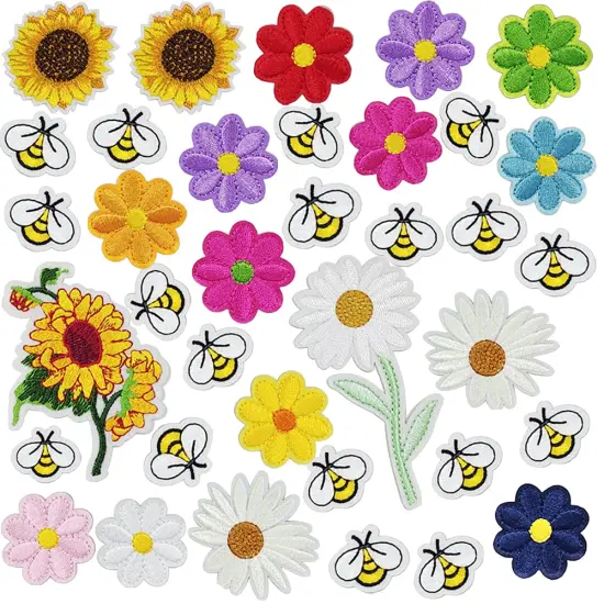 36 Pieces Cute Bumble Sunflower Daisy Patch for Clothing Sew on Embroidered Applique Decoration Sewing Patches for Bags Jackets Jeans Clothes DIY Patches {2}