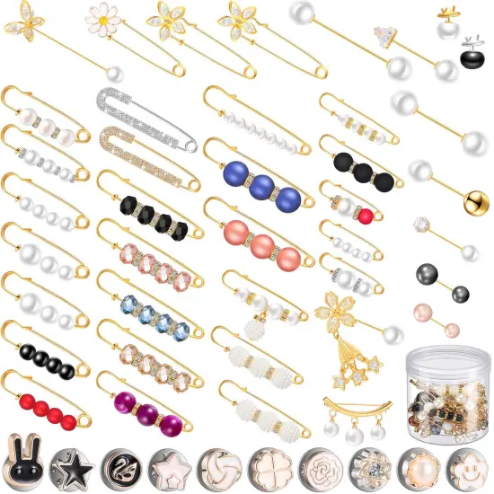 50 PCS Pearl Brooch Pins Sweater Shawl Clips Decorative Safety Pin Hijab Pins Faux Pearl Rhinestones Collar Safety Pin for Women Girls Clothing Dresses Decoration Accessories with Storage Tank {2}