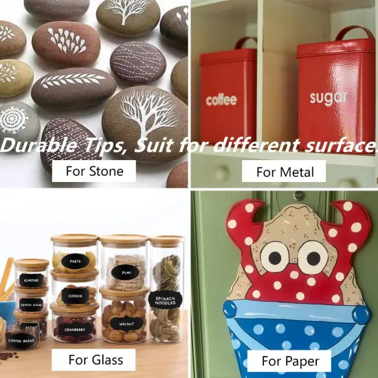 Acrylic Paint Pens Black &White, Set of 6 Medium Point Water Based Paint Marker for Rock Painting, Ceramic, Metal, Glass, Wood, Fabric DIY Craft Projects Water Resistant with 2 Replacement Nibs {5}