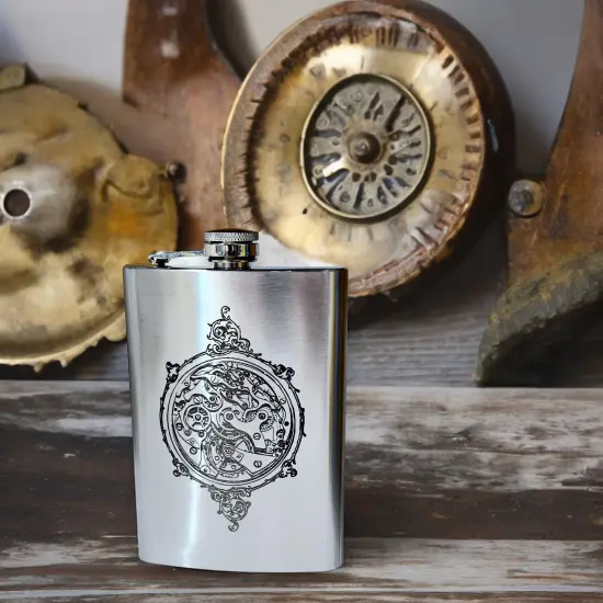 8oz Steampunk Clockworks Stainless Steel Flask {6}