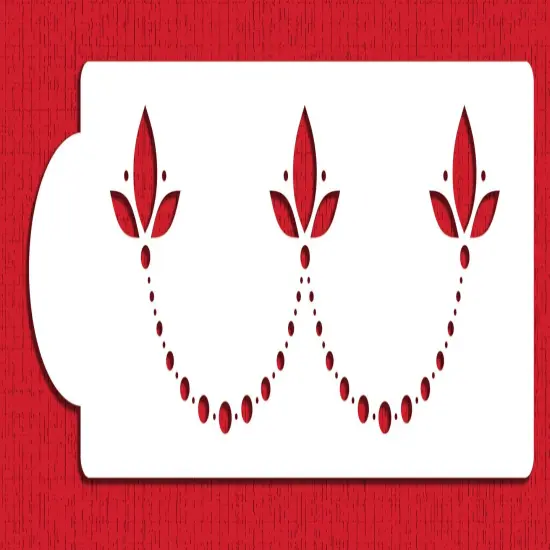 Dotted Scallop Cake Stencil | C468 by Designer Stencils | Cake Decorating Tools | Baking Stencils for Royal Icing, Airbrush, Dusting Powder | Reusable Plastic Food Grade Stencil for Cakes | Easy to Use & Clean Cake Stencil {1}