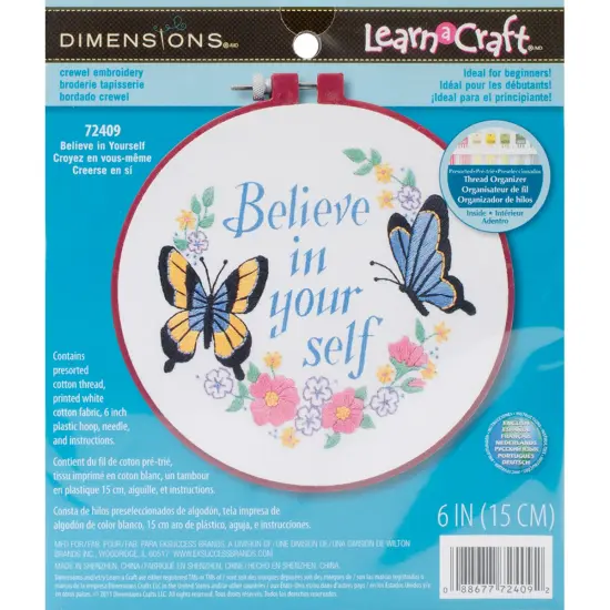 Dimensions Learn-A-Craft Embroidery Kit 6" Round-Believe In Yourself-Stitched In Thread {1}